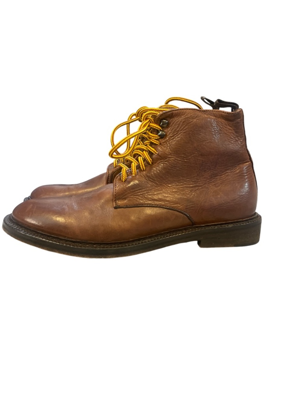 GravityPope Unisex  Brown Leather Lace-Up Boots with Yellow Laces Size 38.5